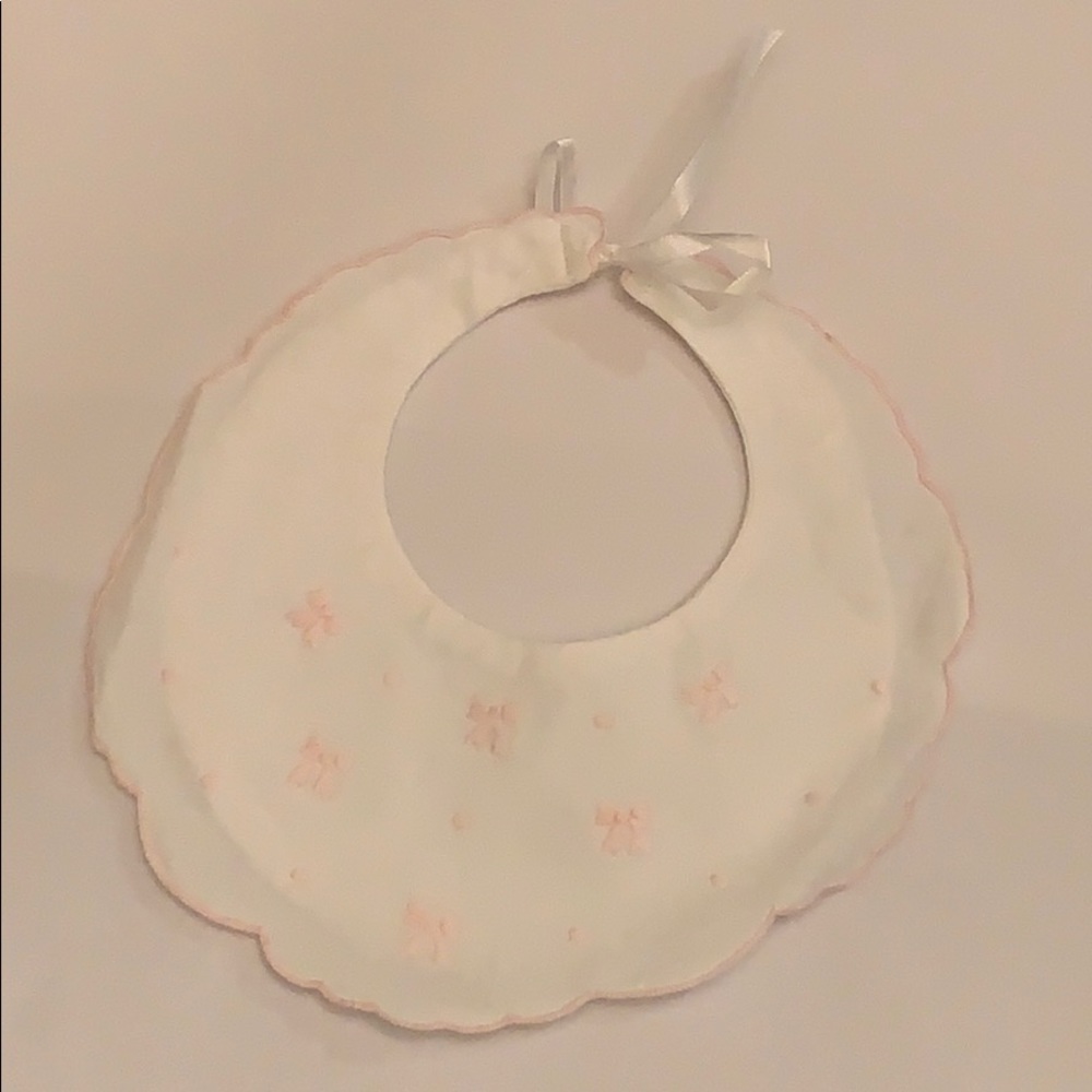 Pink embroidered bow baby bib 61265